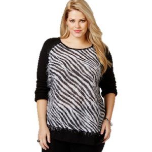 Style & Co. Plus Size Eyelash-Knit Zebra-Striped Sweater, Size 0X, Retail $42.00
